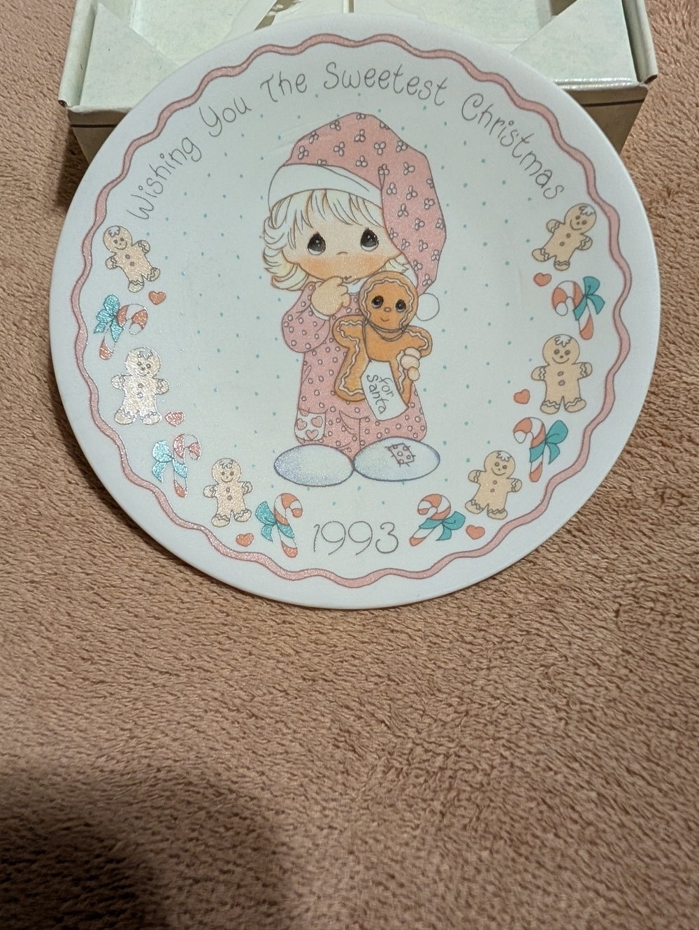 Precious Moments 'Wishing You the Sweetest Christmas' 1993 Mini Plate With Stand